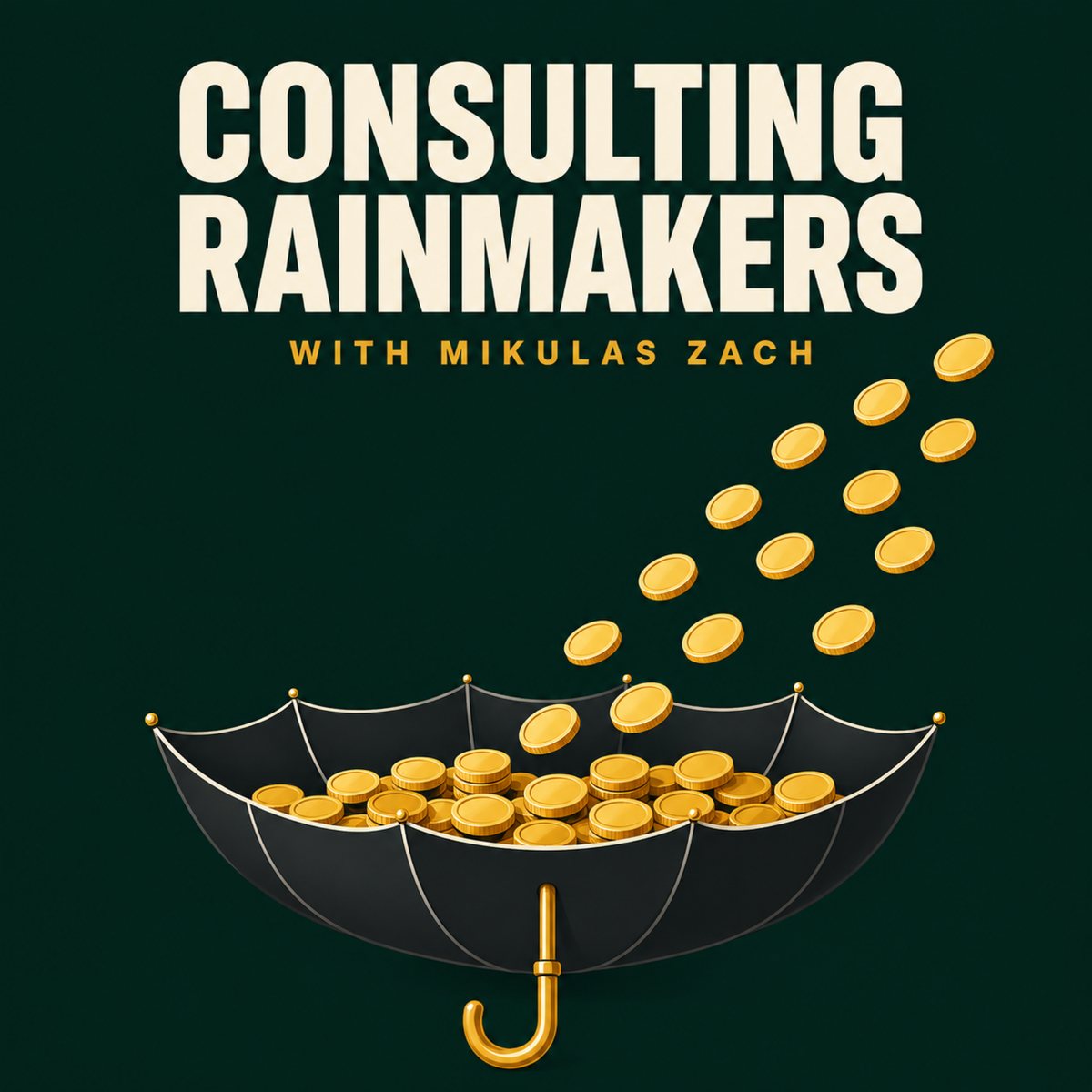 Consulting Rainmakers cover art: an upturned black umbrella catching gold coins.